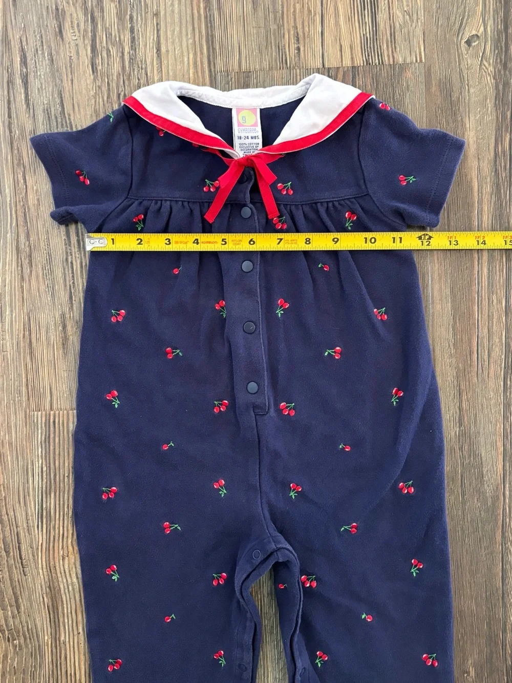 Y2K Gymboree Sailor Collar Cherry Romper Jumper 18-24 Months Blue Red White 2001